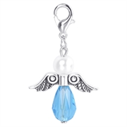 Lykkeengel m/ perle krystal dråbe. Lys blå. 40 mm